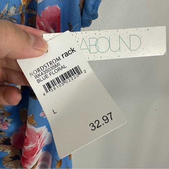 NWT Abound Blue Floral Short Sleeve Ruched Mini Bodycon Dress Size Large - Picture 8 of 10